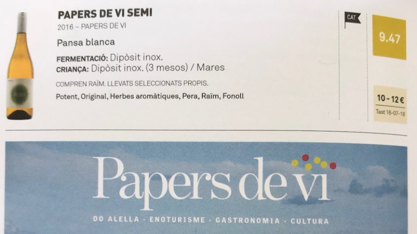 El Semi obté un 9,47 a la Guia de Vins de Catalunya