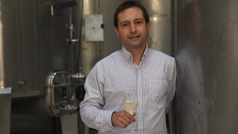 Joan Lluís Gómez, entre dipòsits, a Alella Vinícola