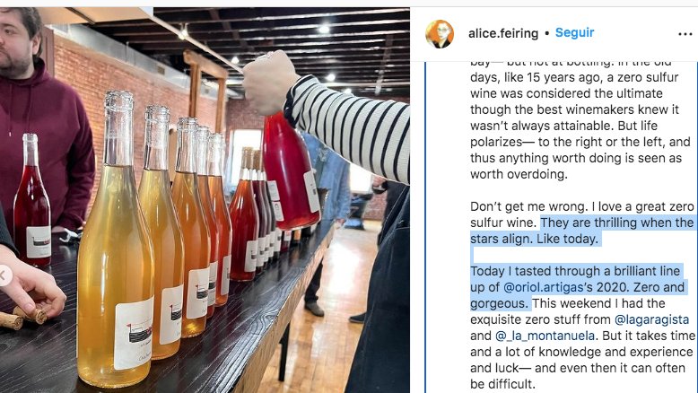 Alice Feiring fa un post a Instagram sobre els vins d'Oriol Artigas