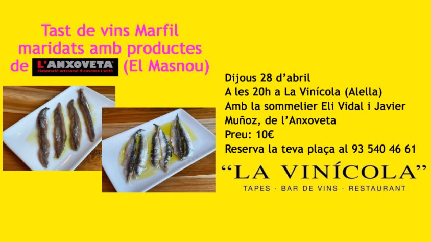 Aquest dijous, tast de vins maridat amb productes de l'Anxoveta al restaurant La Vinícola