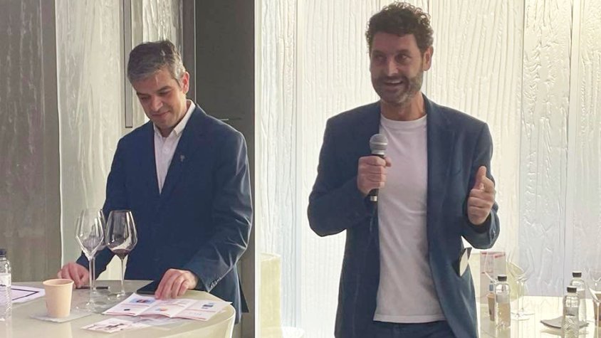 Ferran Centelles i David Seijas. Un dels vins tastats va ser La Roca del Crit, que elabora David Seijas, gran amic, col·laborador i excompany de Centelles a elBulli