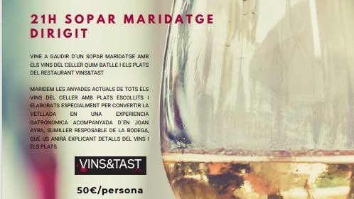 Demà dijous, sopar maridatge al celler Quim Batlle