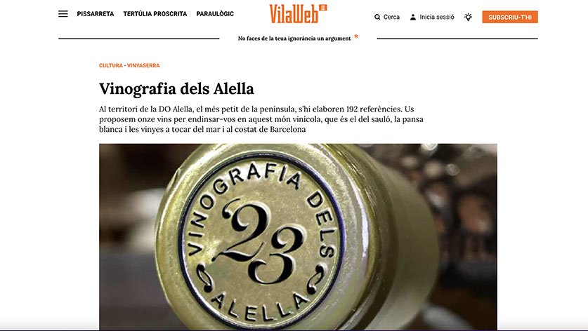 Vilaweb es fa ressò de la Vinografia dels Alella