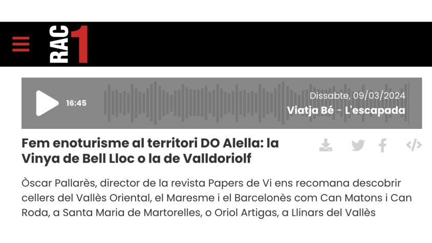 Òscar Pallarès parla dels atractius vinícoles, gastronòmics i turístics de La Roca del Vallès a Rac1
